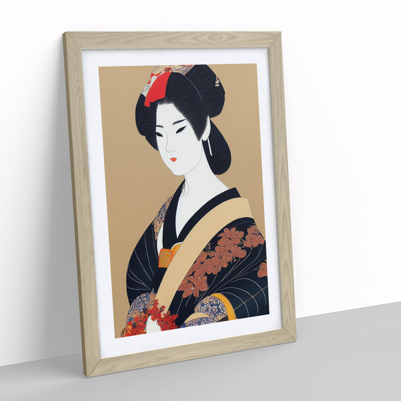 Classic Geisha No.3 1 Piece Single Picture Frame Wall Art, 64cm H x 46cm W x 2cm D, Oak
