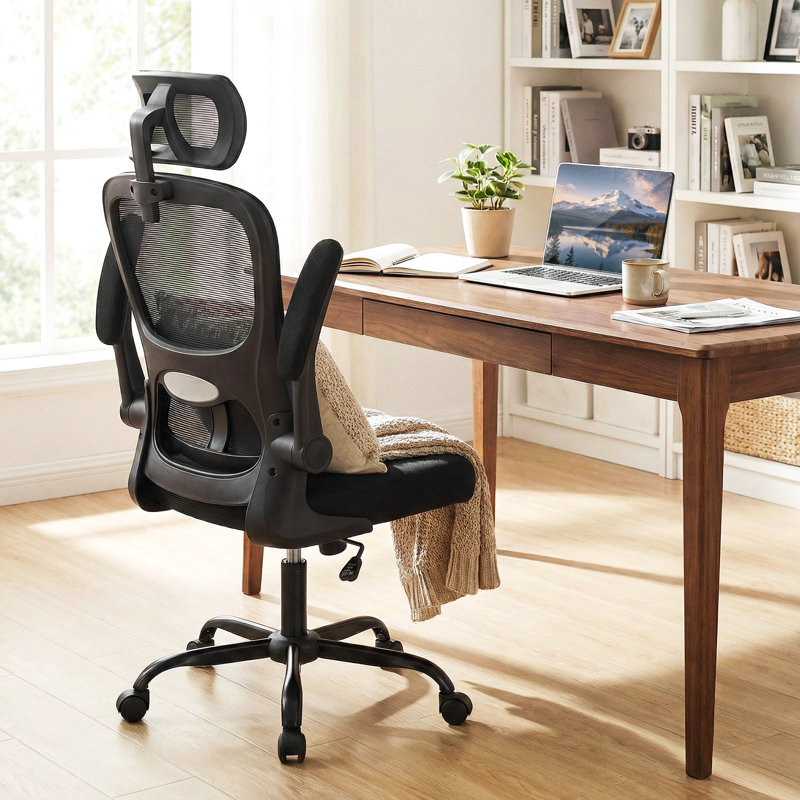 Inbox Zero Mesh Office Chair With Adaptive Lumbar Support Flip-up Padded Armrests Headrest