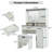 Farmhouse Makeup Vanity Desk with Mirror and Lights, 3 Lighting Modes, Vanity Set with Stool, Dressing Table with Adjustable Shelves,2 Drawers and Side Cabinet for Bedroom