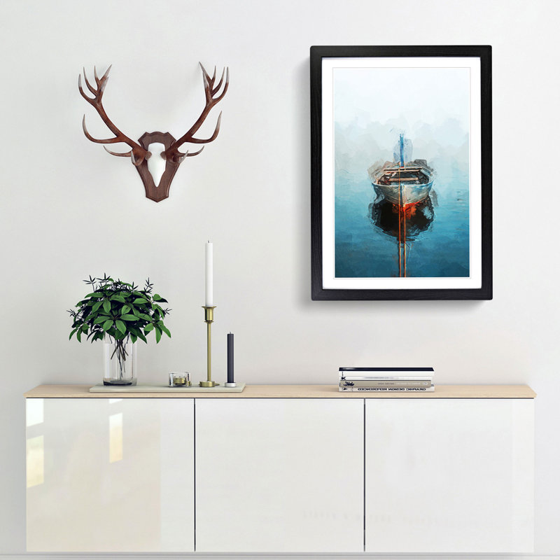 A Tethered Boat in Abstract - Framed Print, Black Framed, 33cm H x 24cm W x 2cm D