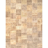 Wool Patchwork Area Rug in Beige/Ivory/Tan