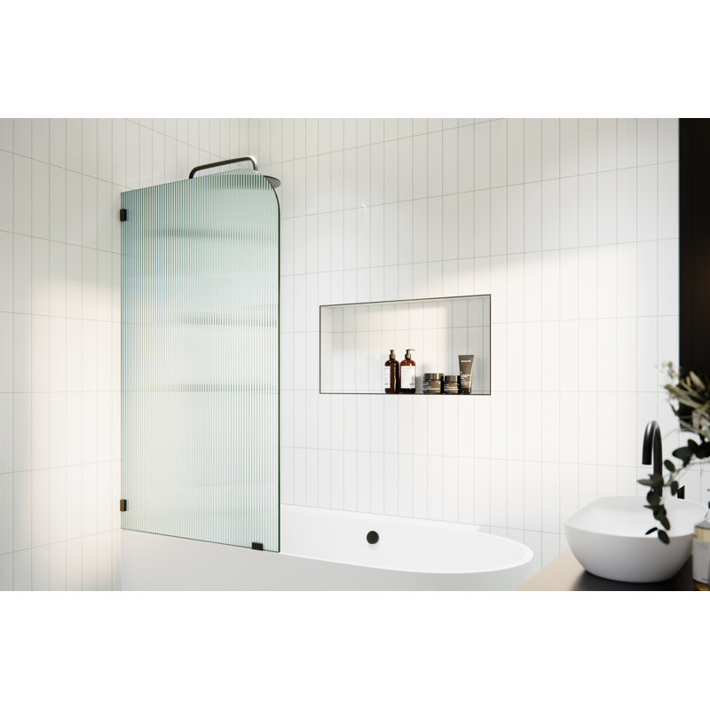 Aurora 34 in. x 58.25 in. Frameless Fluted Radius Single Fixed Bath Panel, Left Hand, Matte Black, 34"