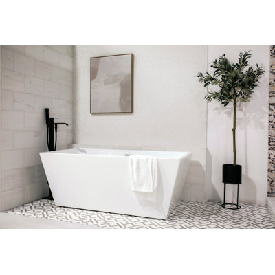 Baignoire autoportante rectangulaire à double extrémité en acrylique Aqua Eden de 59 pouces Kingston avec drain