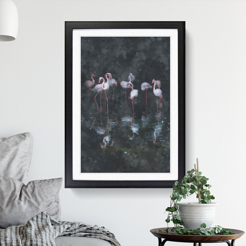 Reflection of Flamingos - Picture Frame Graphic Art Print, Black Framed, 87cm H x 62cm W x 2cm D