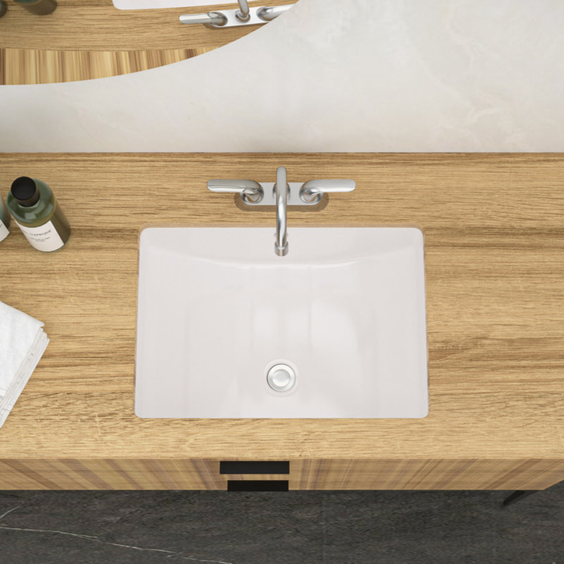 19.7" x 14" White Ceramic Rectangular Undermount Bathroom Sink with Overflow