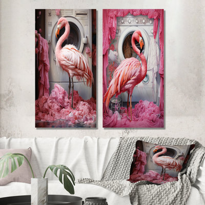 «Pink Flamingo Laundry Room Dance I», ensemble de 2 reproductions d'art sur toile