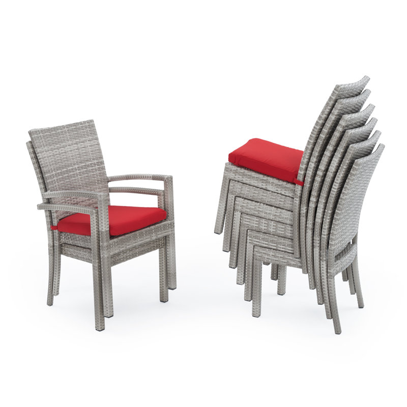 Cannes 9 Piece Dining Set with Cushions, Gray Frame/Red Cushion