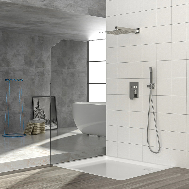 Dual Shower Head - 12 Inch Wall Mounted Square Shower System With Rough-In Valve, Matte Black