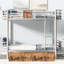 Lit superposé simple au dessus d'un lit simple en argent avec métal-696046351