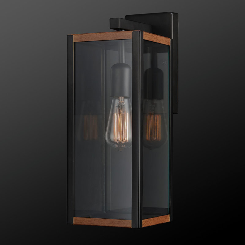 Lanterne murale d'extérieur à 1 ampoule Malak, Noir mat avec détails en faux bois