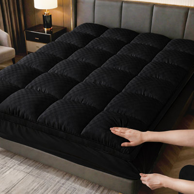 Queen Mattress Topper, 1000GSM Ultra Thick Black Mattress Pad, Soft & Supportive Pillow Top, 8-21 Inch Deep Pocket, Firm Bed Topper for Cooling, Hypoallergenic Mattress Protector