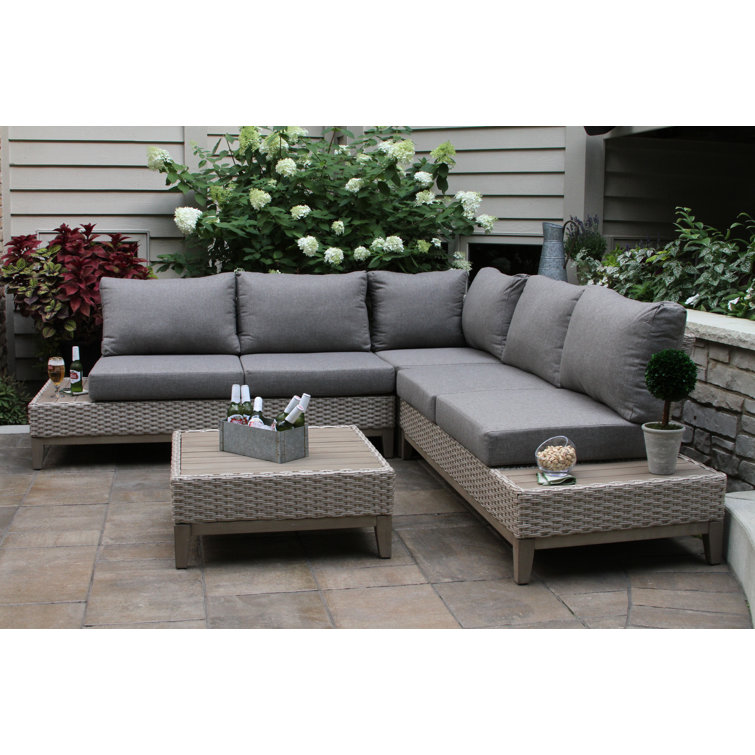 Fleur Wood 4 - Person Patio Conversation Sets with Cushions