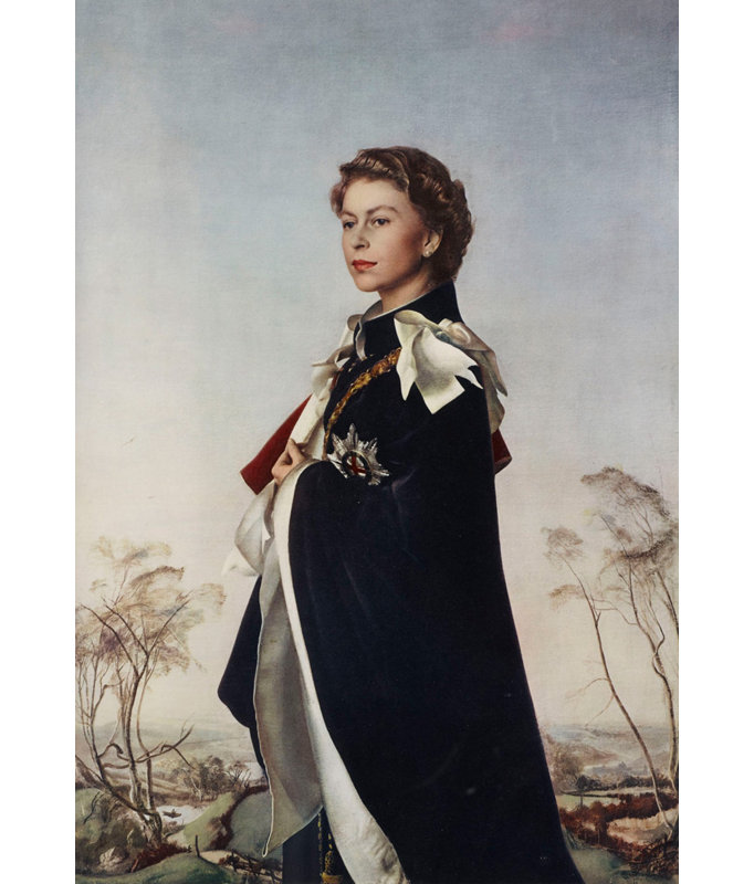 Portrait de la reine Elizabeth II, H 48 po x l 33 po