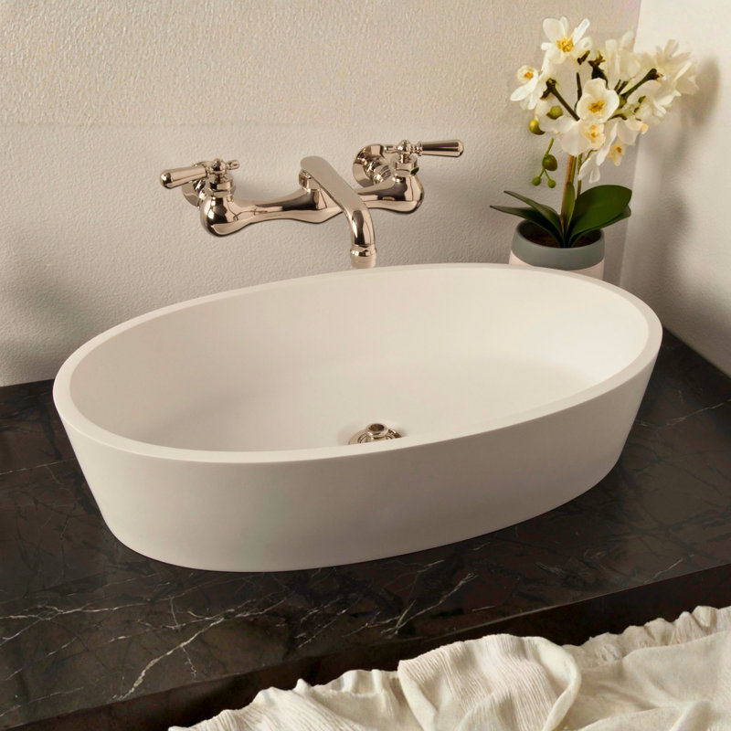 Oval Solid Surface Acrylic Sink in Matte White