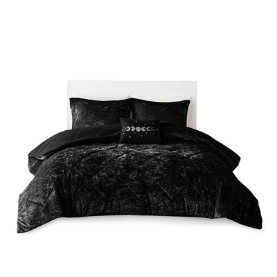 Luxury King Velvet Comforter - Black With Mystery, Filling, 2 Shams, 1 Pillow, Washable By Machine Appearance,