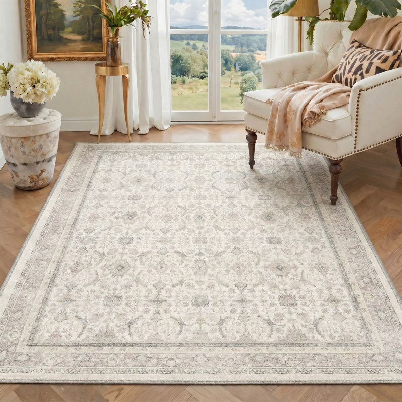 Tapis beige lavable à la machine Abastos, Rectangle 6 pi x 9 pi