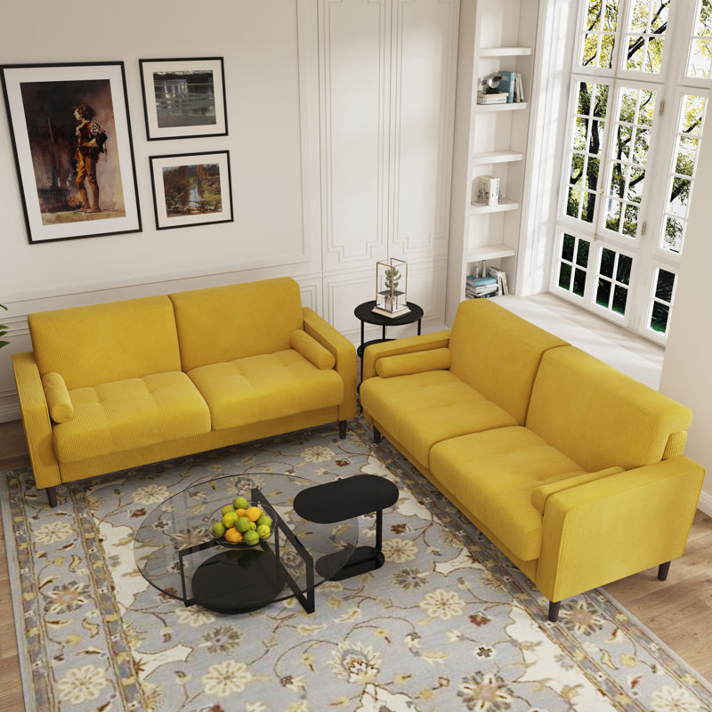Carmelinda 157Cm Square Arms Sofa, Yellow