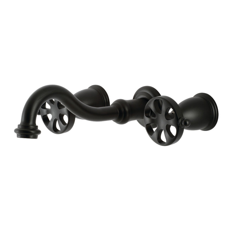 Kingston Brass Belknap Two-Handle 3-Hole Wall Mount Bathroom Faucet, Matte Black