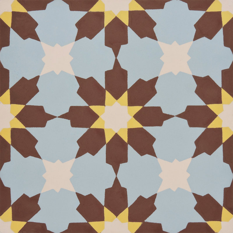 Ahfir 8" x 8" Cement Singular Wall & Floor Tile, Brown/Blue/Yellow