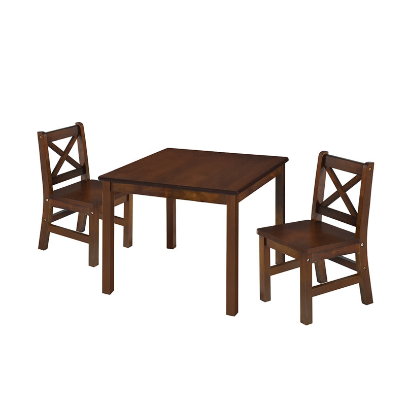 Ensemble 3 pièces de table de jeu et de chaises en bois massif pour enfants Myona, Café