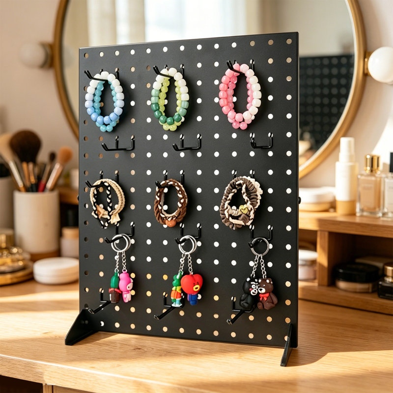 2 Pack Pegboard Display Stand with 24 Hooks, Tabletop Jewelry Display Rack