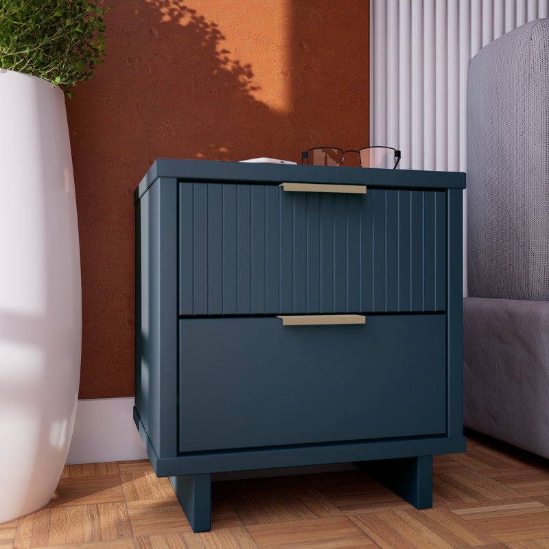 Granville 18" W Modern 2-Drawer Solid Wood Nightstand in Midnight Blue, Midnight Blue