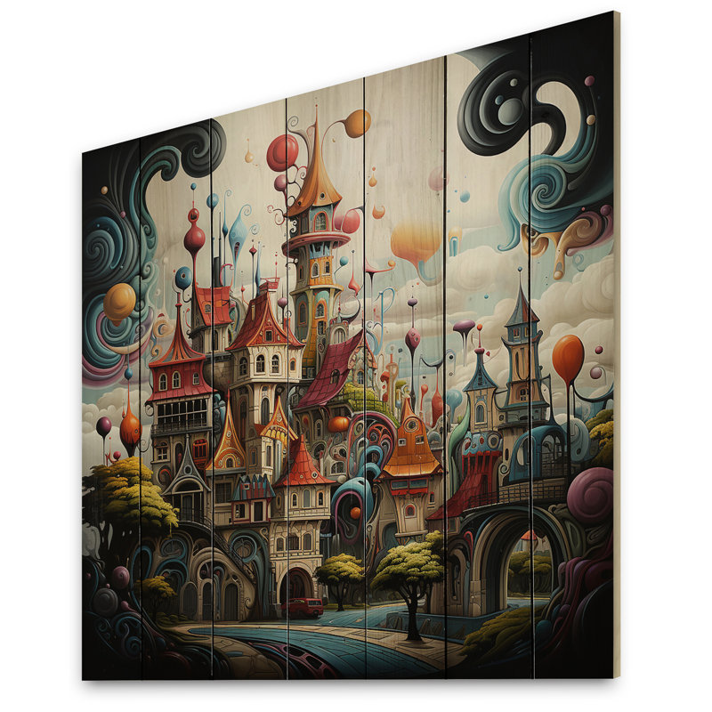 Château de rêve I - impression de châteaux sur bois de pin naturel, H 35 po x l 35 po x P 0,78 po
