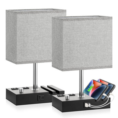 Set Of 2 Fully Dimmable Bedside Lamps With USB C Ports, Phone Slots, And Charging Station