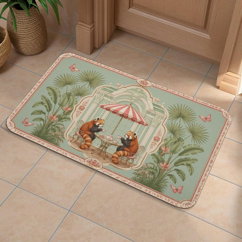 Tapis rouge en flanelle à motif de thé rouge, tapis lavable antidérapant pour entrée de cuisine, 24 po x 36 po