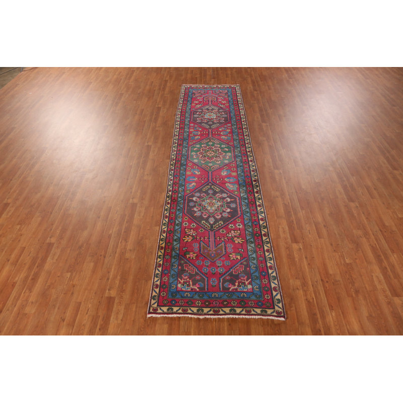 Tapis de couloir traditionnel rose fait à la main 3 x 13