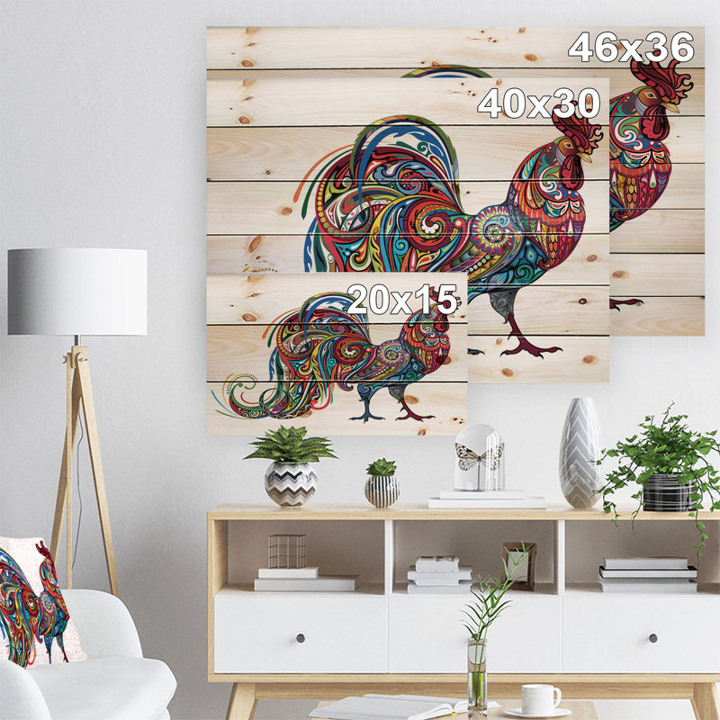 «Red Cockerel Farm Animal», impression, H 15 po x l 20 po x P 1 po, Bois