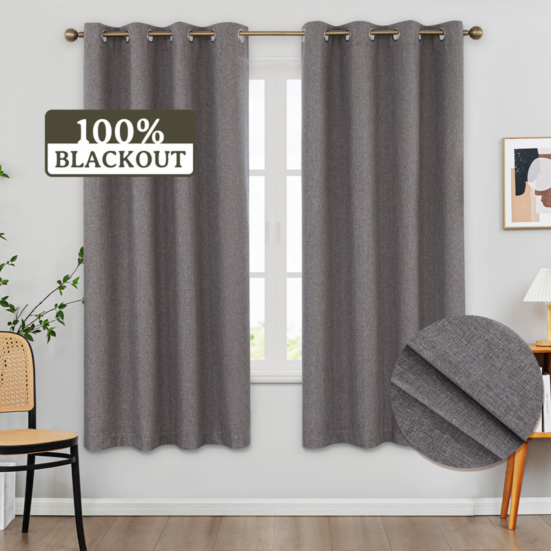 Paire de rideaux 100% occultant et isolant en polyester (ensemble de 2), Gris foncé, L 52 po x L 72 po