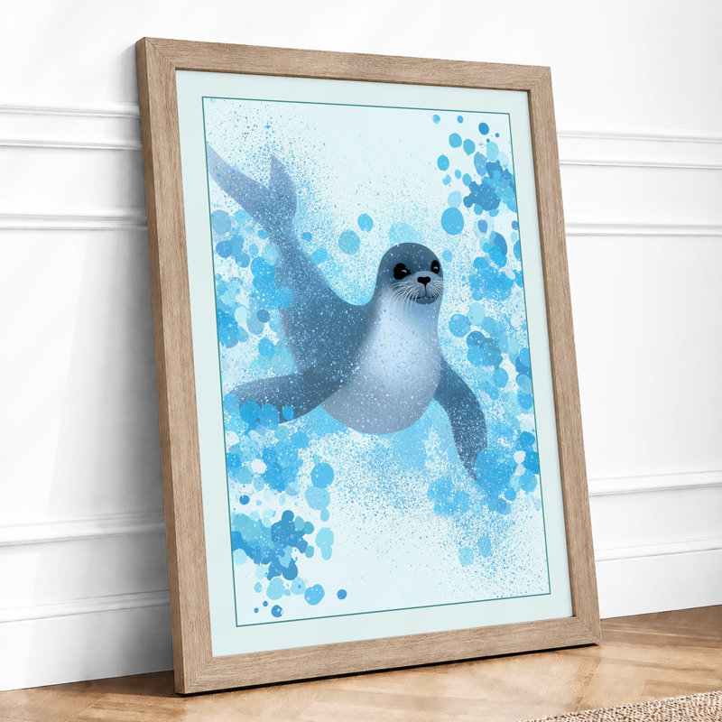 Seal In Blue Coastal - Print, A2 - 59.4 x 42.0 cm, Oak