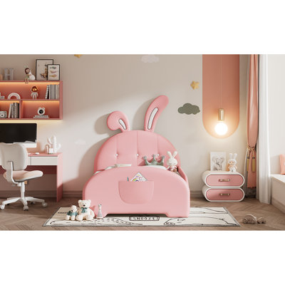 Lit simple tapissier princesse en forme de lapin, lit plateforme simple avec tête et pied de lit