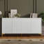 Armoire de rangement multifonctionnelle, buffet à quatre portes avec texture unique, tablettes réglables, idéale pour le bureau, le vestibule et le salon (blanc)