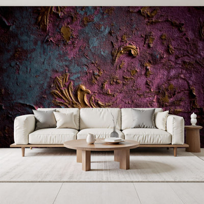 Peel and Stick Wallpaper Purple Grunge Paisley Wall Murals 69"H x 96"W Removable PVC Wall Paper Self-Adhesive Wall Paintings Art Decor for Bedroom Living Room