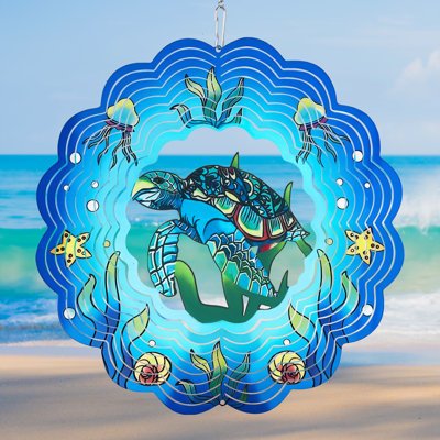 Tortue de mer Hoxsie moulin à vent mandala 3D en acier inoxydable découpé au laser en métal motif à suspendre vent, cadeau de fête des mères