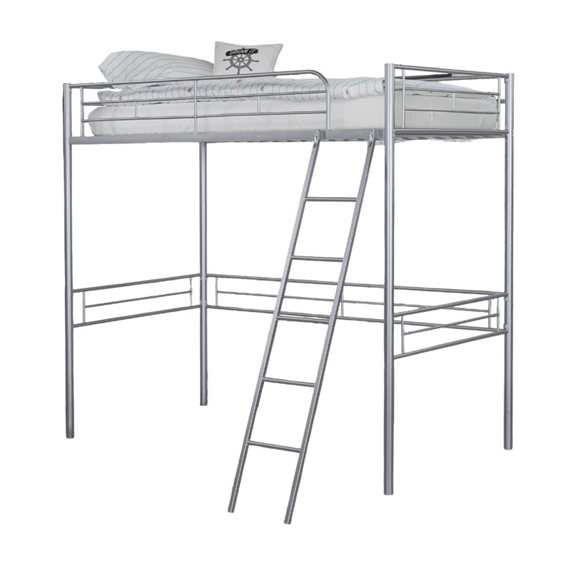 Lit mezzanine simple de style contemporain avec espace ouvert sous la structure métallique, Argent argent
