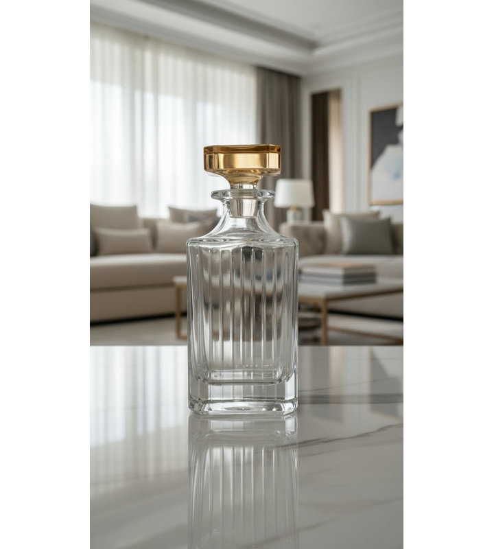 Bouteille carrée avec couvercle en ambre