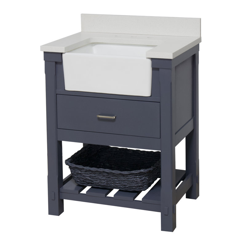 Hitton 30'' Single Bathroom Vanity with Top, Marine Gray, Quartz