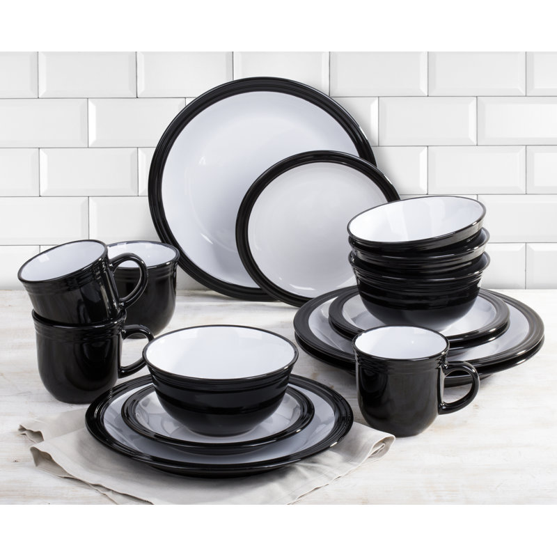 Waterside 16pc Camden Stoneware Dinner Set, Black