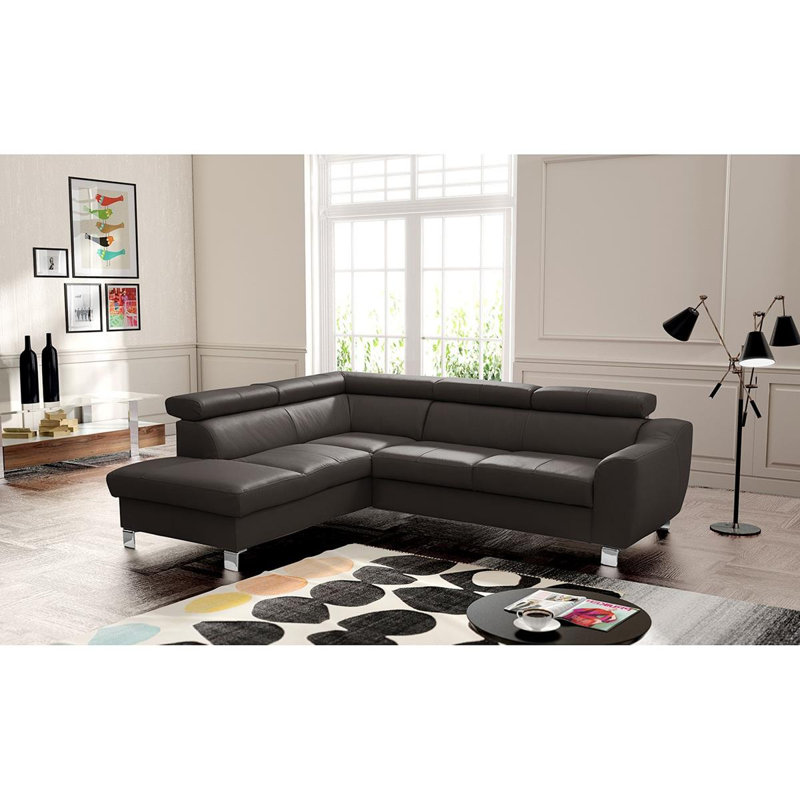 Avaiya Leather Corner Sofa with Sleeping Function and Storage, No, Left Hand Facing, Dark Brown