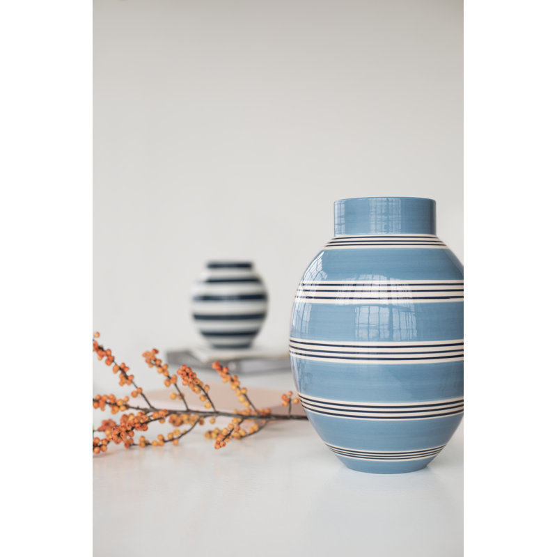 Omaggio Nuovo Ceramic Table Vase, 11.8" H x 8.7" W x 8.7" D, Light Blue/White/Black