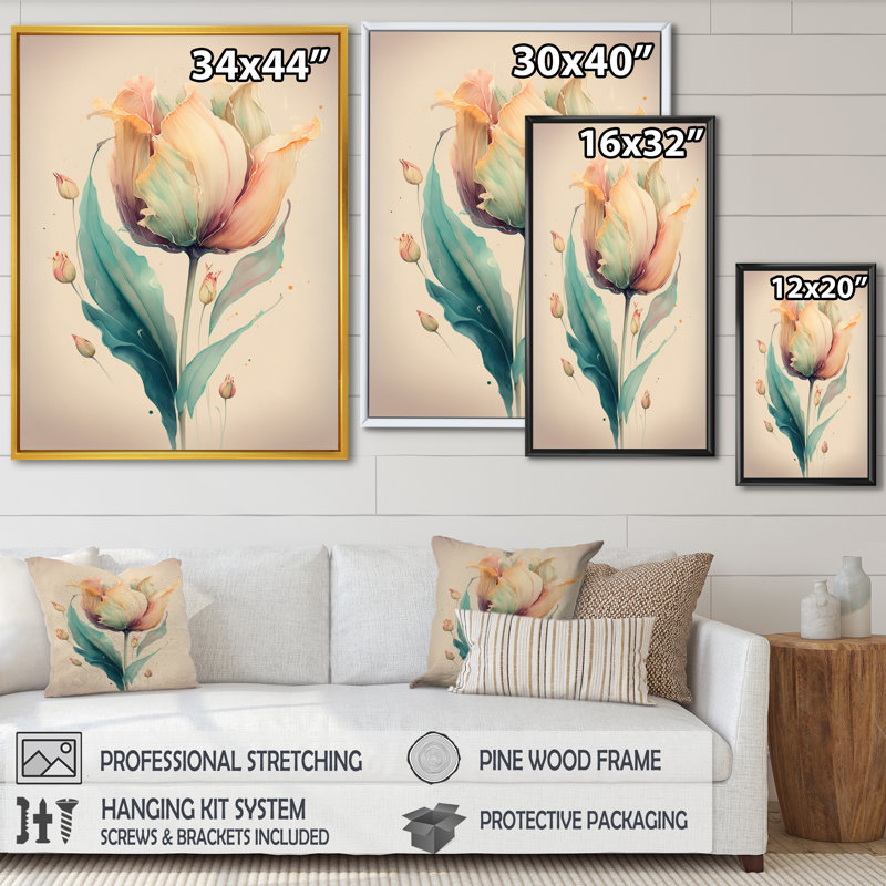 «Rhoda Soft Tone Tulip», reproduction sur toile, H 20 po x l 12 po x P 1 po, Toile avec cadre flottant or