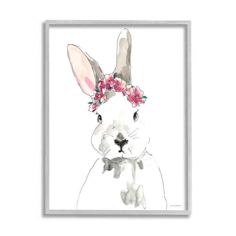 «Bunny», fleur rose, griffonnage, art par Kamdon Kreations, H 14 po x l 11 po x P 1,5 po, Estampe numérique Farmhouse