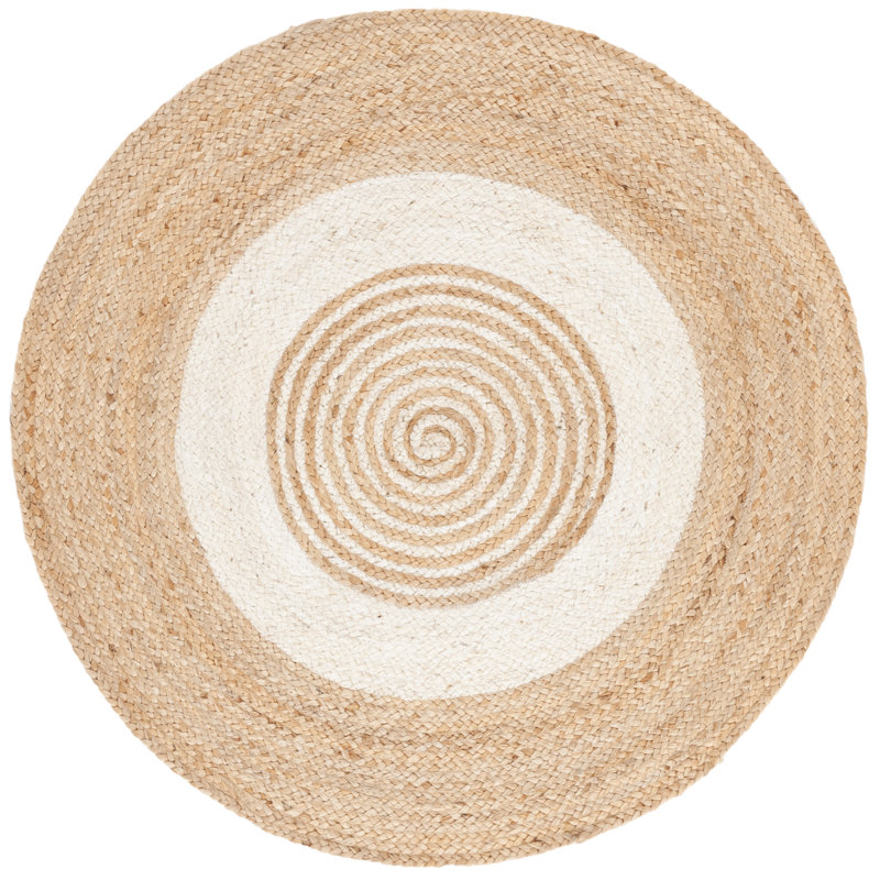 Natural Fiber Handwoven Jute Geometric Rug, Round 3'