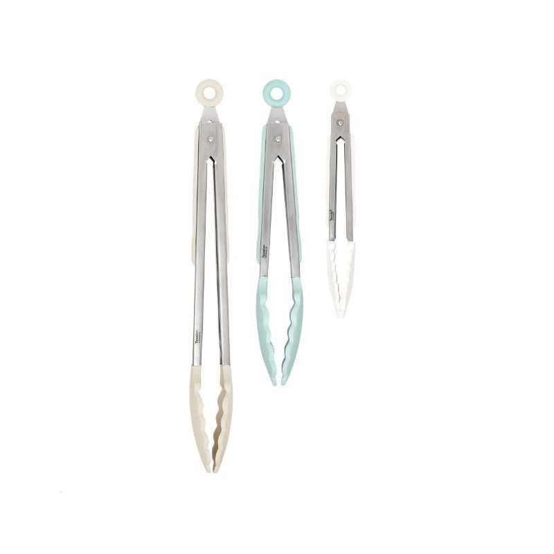 Elements Tongs S/3 9" 9" 12" Silicone, Cotton/Blue Haze/Oatmeal