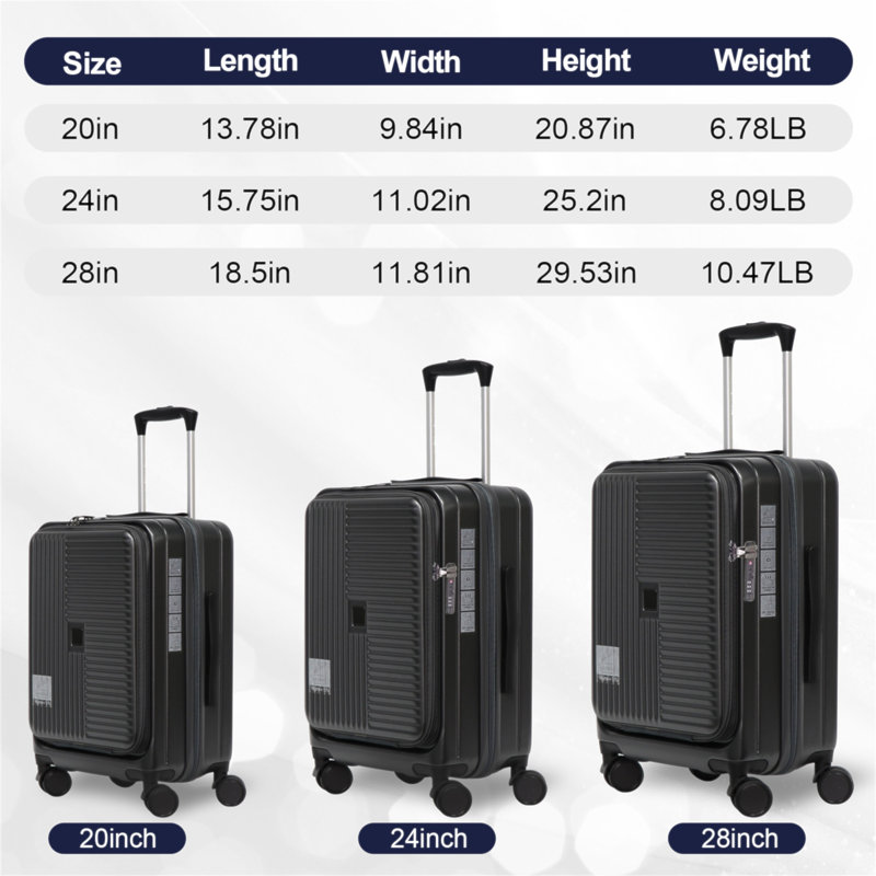 Luggage,With Front Opening,TSA Approved Lock,Hardshell Suitcase, Black