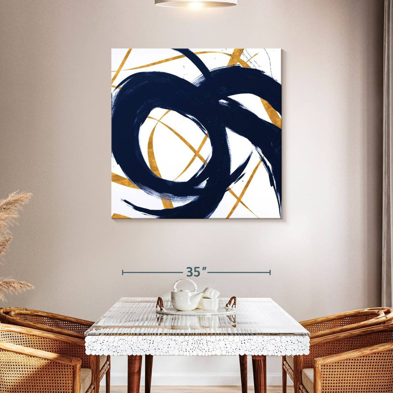 Avery Navy With Gold Strokes II, 39" H x 39" W