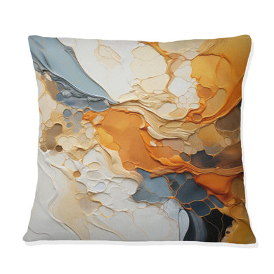 Orange Blue Line Art Abstract Expressionism - Abstract Printed Throw Pillow